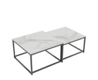 UNHO 2PCS Marble Nesting Tables Home Living Room Center Tables Nested Coffee Table - White