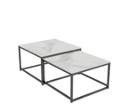 UNHO 2PCS Marble Nesting Tables Home Living Room Center Tables Nested Coffee Table - White