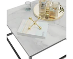 UNHO 2PCS Marble Nesting Tables Home Living Room Center Tables Nested Coffee Table - White