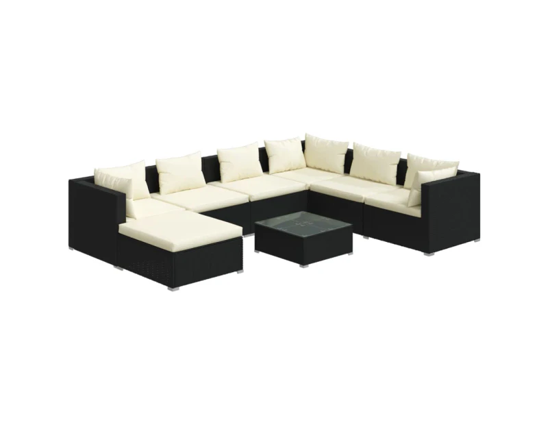 8 Piece Garden Lounge Set with Cushions Poly Rattan Black