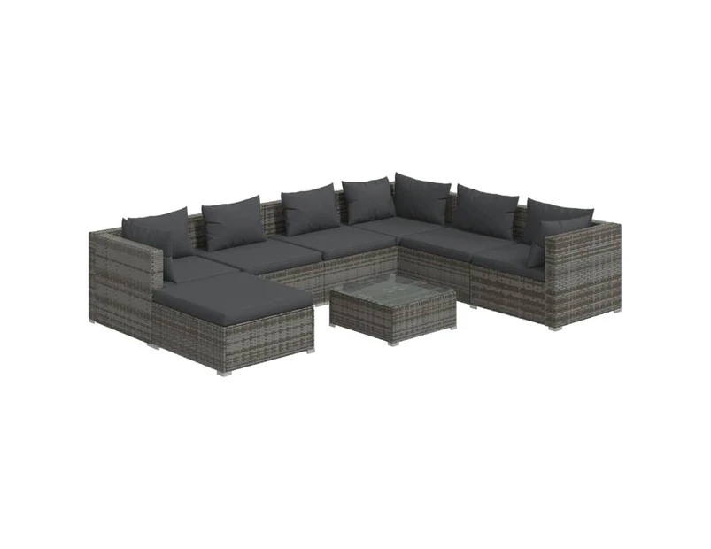 vidaXL 8 Piece Garden Lounge Set with Cushions Poly Rattan Grey