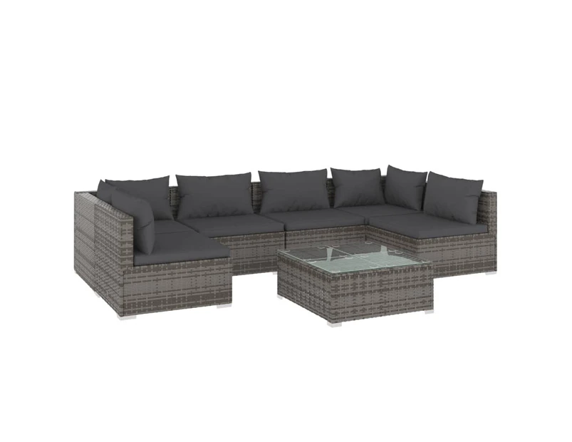 vidaXL 7 Piece Garden Lounge Set with Cushions Poly Rattan Grey