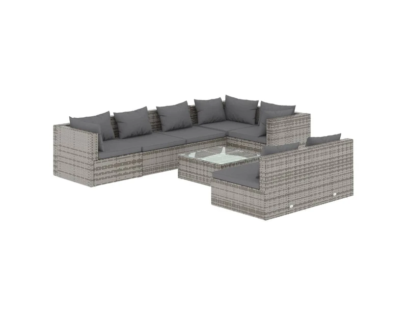 vidaXL 8 Piece Garden Lounge Set with Cushions Grey Poly Rattan