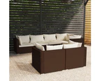 7 Piece Garden Lounge Set with Cushions Brown Poly Rattan