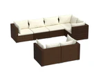 7 Piece Garden Lounge Set with Cushions Brown Poly Rattan