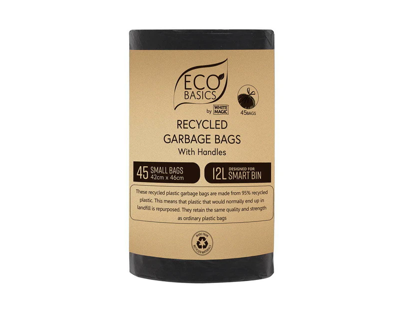 Eco Basics 12L Recycled Plastic Garbage/Waste Home/Kitchen Trash Bags/Bin Liner