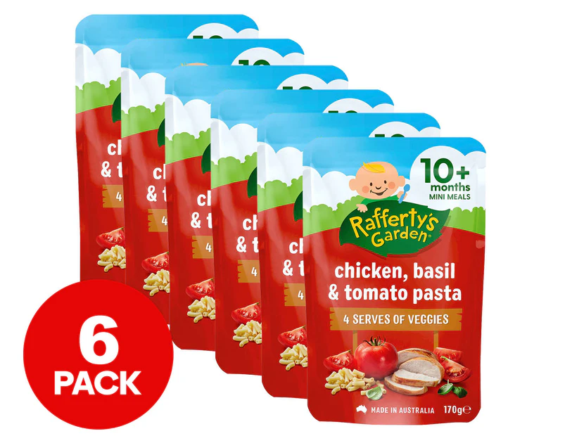 6 x Rafferty's Garden Lumpy Baby Food Pouch Chicken, Basil & Tomato Pasta 170g