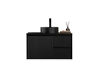 900*450*500mm CETO Brindabella  Matte Black PVC Wall Hung Cabinet With Soft Closing Doors And Right Hand Drawers And Ceramic Top