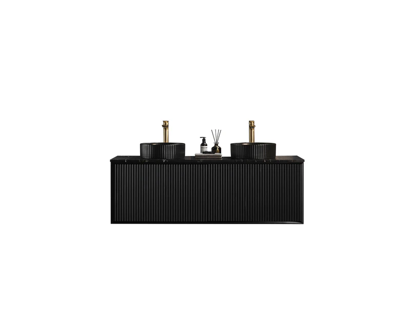 1500*460*500mm CETO Kirribilli  Matte Black PVC Wall Hung Cabinet With Ceramic Top,Single Bowl