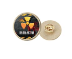 Logo Radioactive Substances Warning Round Metal Golden Pin Brooch Clip