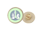 Intellect Mentality Chess Pieces Round Metal Golden Pin Brooch Clip