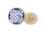 International Chess Composition Tactic Round Metal Golden Pin Brooch Clip