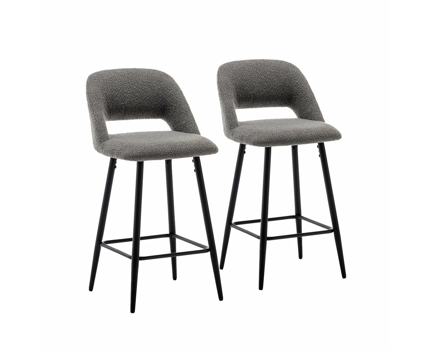 Faro Bar Stool (set Of 2) Grey Boucle Fabric Black Legs