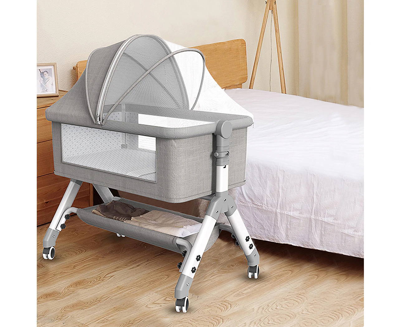 Bopeep Baby Cot Bed Crib Portable Bassinet Safety Fence Adjustable Bedside