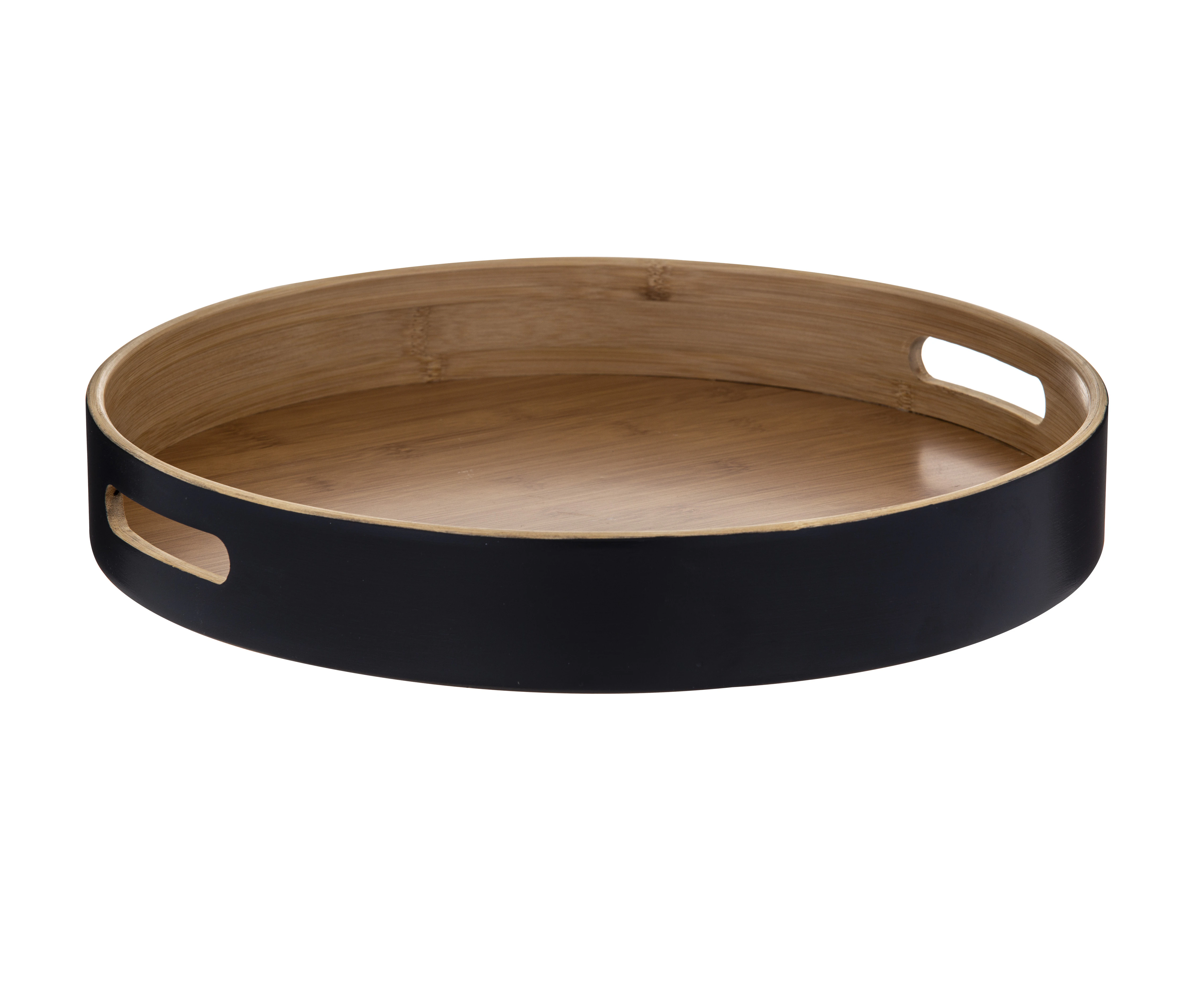 Davis & Waddell Bamboo Round Tray w/ 2 Cut-Out Handle 38x38cm Natural/Black