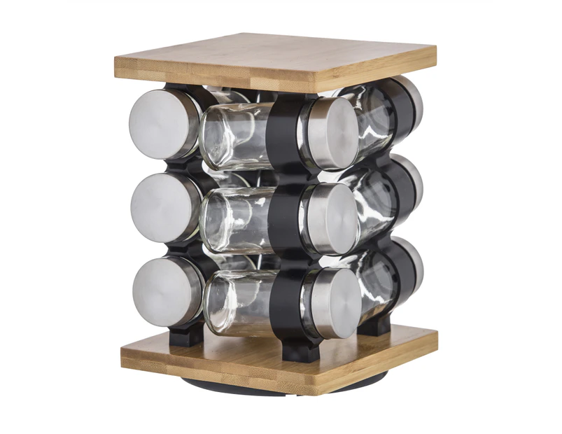 Davis & Waddell Spice Rack with 12 Jars Rotating Seasoning Rack Organiser for Kitchen