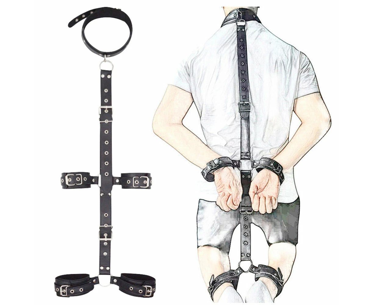 BDSM Bondage Kit - Collar with Handcuffs & Ankle Cuffs Restraint Strap