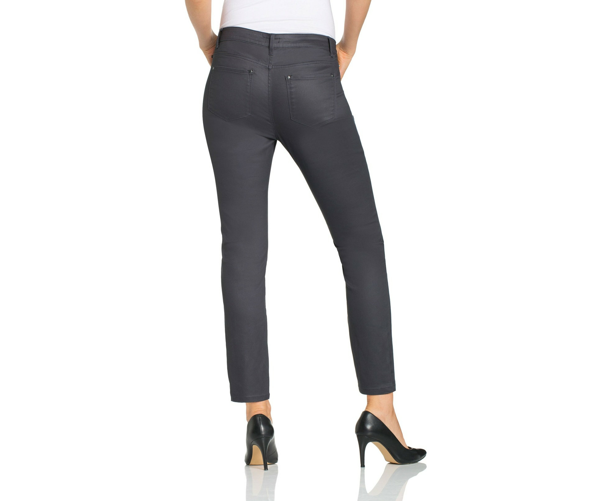 Emerge - Womens Jeans - Black Ankle Length - Solid Cotton Pants - Casual  Fashion - Winter - Elastane - Stud Hem - Slim Trousers - Office Work  Clothes - Black