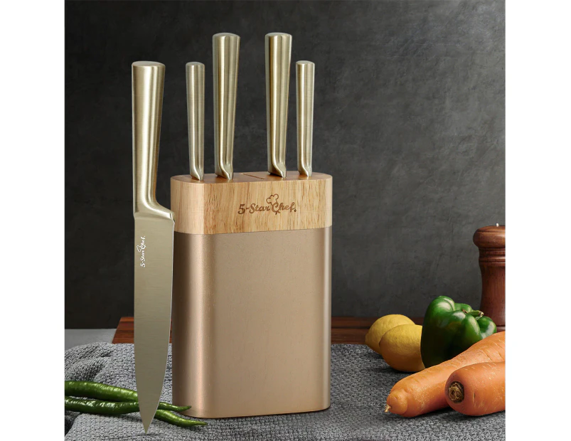 5-Star Chef 6PCS Kitchen Knife Set Stainless Steel Nonstick Block Chef Sharp