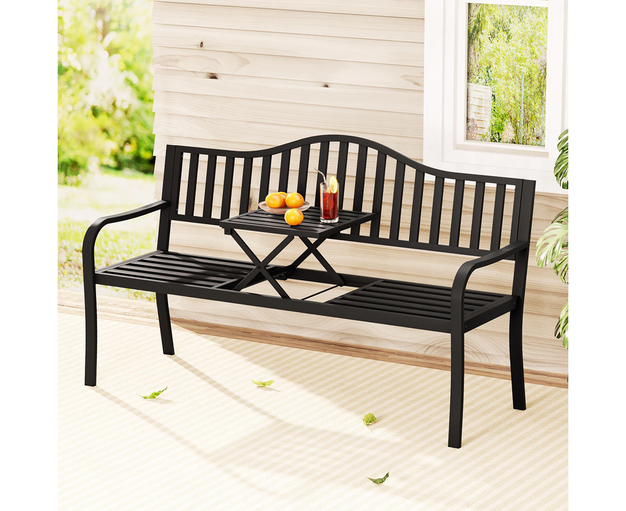 Gardeon Outdoor Garden Bench Seat Loveseat Steel Foldable Table Patio Furniture Black