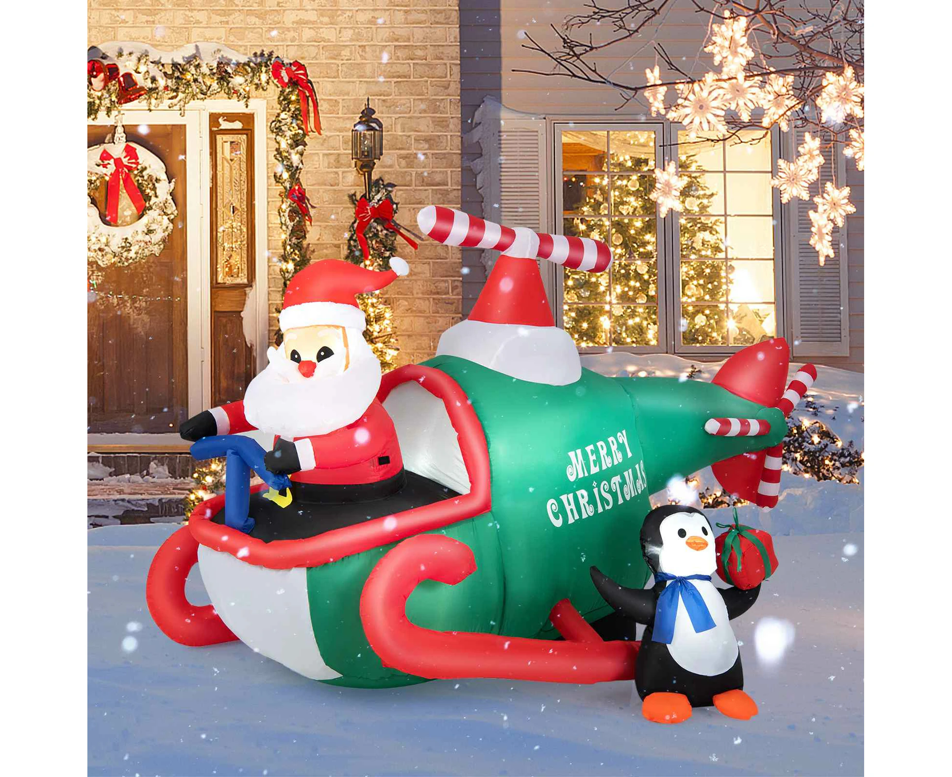 Costway 1.9M Inflatable Christams Decoration Santa Helicopter LED Lights Party Yard Party Xmas Decor