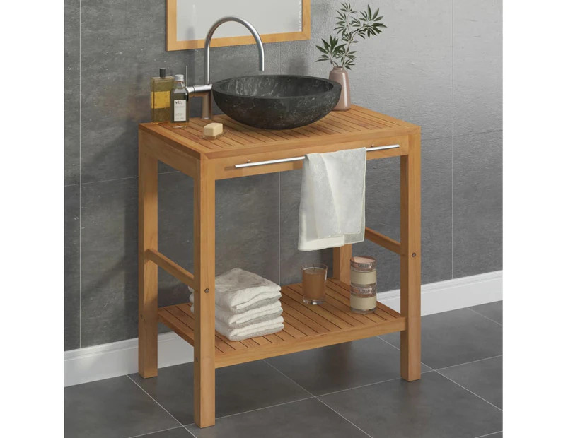 vidaXL Solid Wood Teak Bathroom Vanity Cabinet Black/Cream 132/74 cm Length - Black