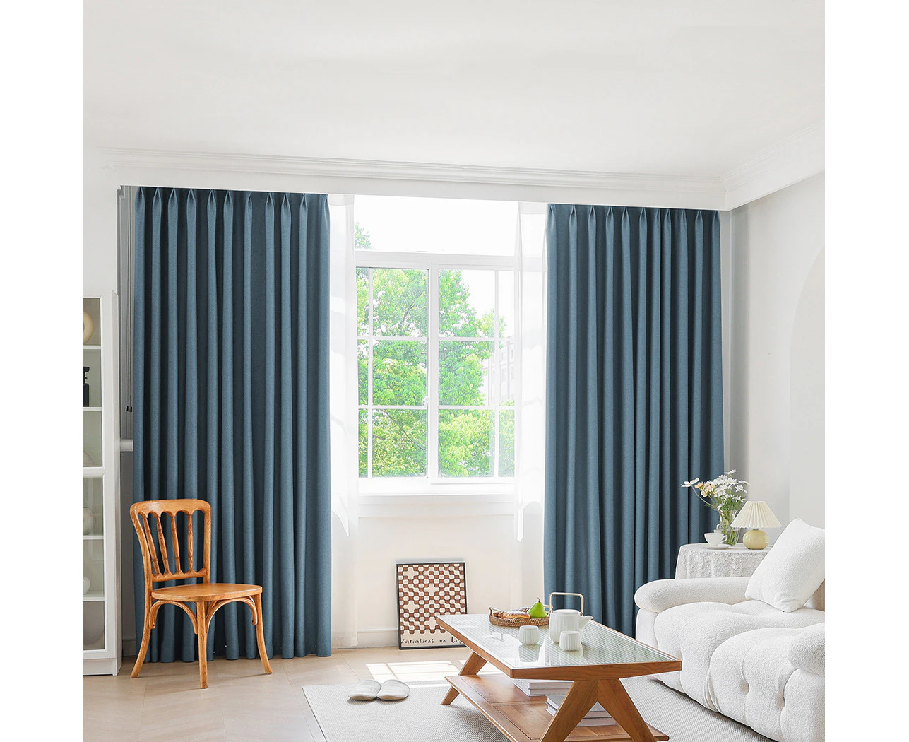 Marlow 2XBlockout Curtains Chenille  Blackout Draperies Eyelet Day 132x250 Blue