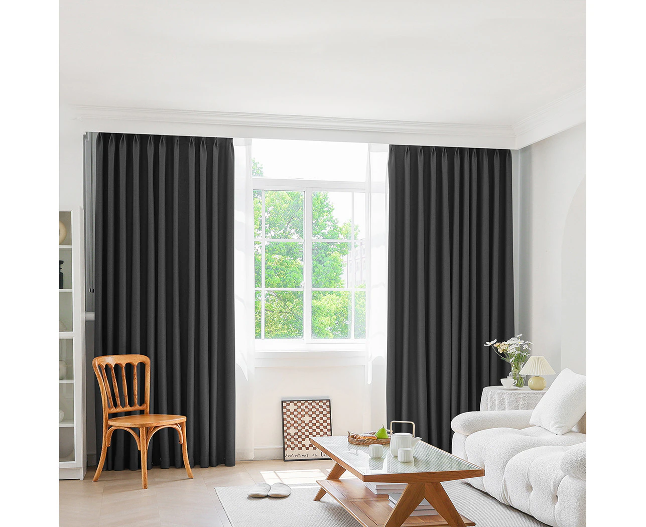 Marlow 2XBlockout Curtains Chenille Window Blackout Eyelet Day 132x250 Dark grey