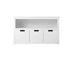 Oikiture Wooden Kids Toy Storage Cabinet Bookshelf With Portable Storage Box - White