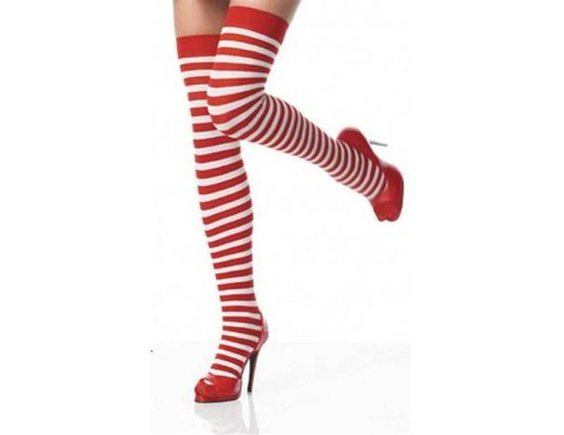 SOCKS - Red and White Striped Thigh High Socks - Where's Wally