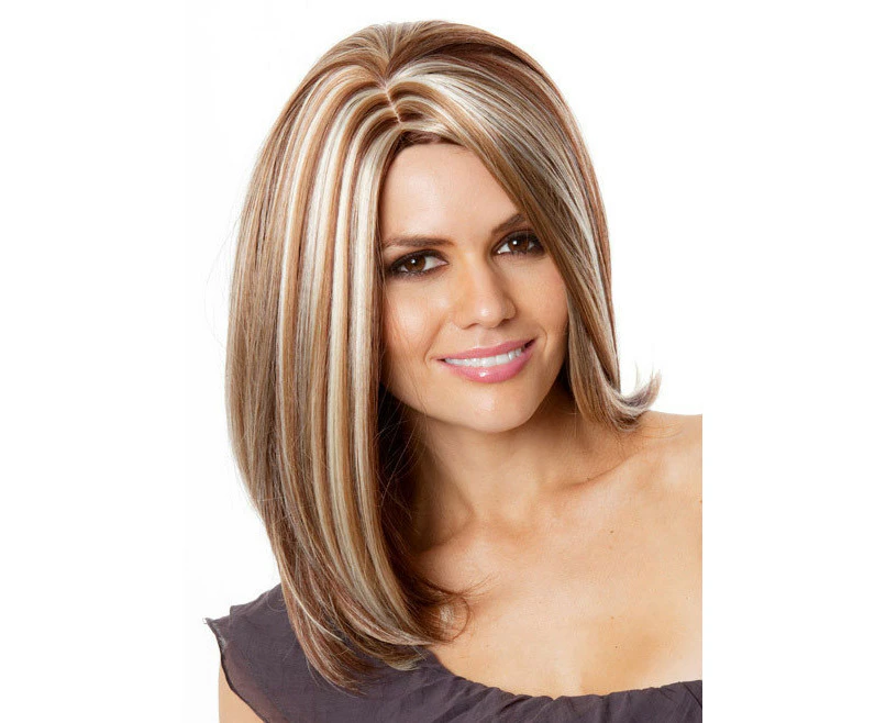 RACHEL - Heat Resistant Blonde Highlighted Long Bob Wig - by Allaura