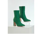 AUTOGRAPH - Womens Winter Boots - Green Ankle - Casual Shoes - Work Footwear Ruched - Closed Toe - Short Heeled - Classic Design - Office Fashion - Green