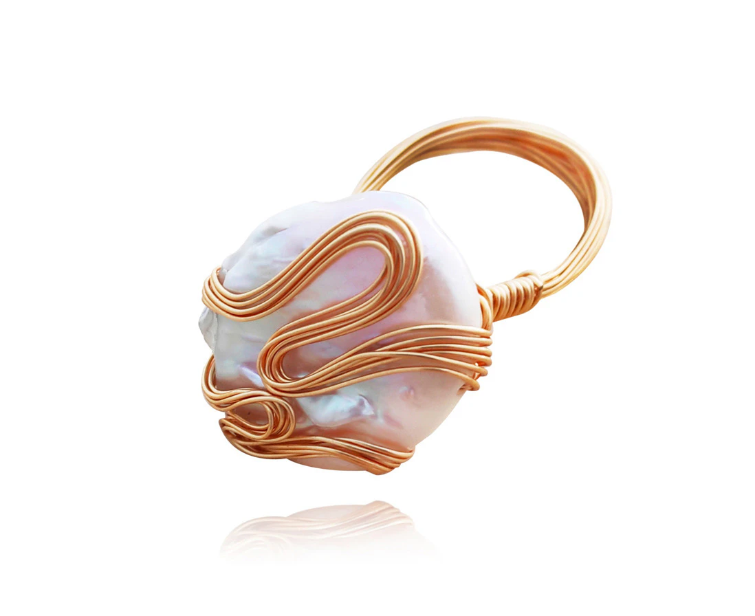 Culturesse Capriana 24K Gold Plating Baroque 3.5cm Pearl Nest Ring Jewellery