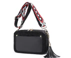 Small Crossbody Purse for Women Triple Zip Cell Phone Leather Handbag with Colored Shoulder Strap.