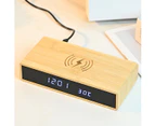 Wooden Digital Alarm Clock Wireless Charging, Alarm Clocks Bedside with Three Alarms, Snooze, Date Temperature Display, 3 Brightness Levels, Wooden LED C
