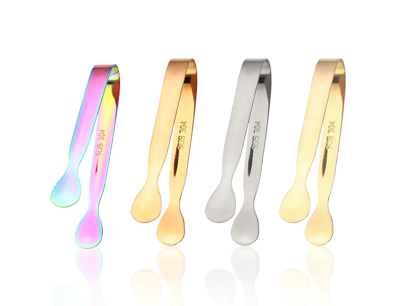 4 PCS Ice Tongs Mini Sugar Tongs Stainless Steel Small Serving Tongs, Small Kitchen Tiny Tongs for Tea Party, Coffee Bar(Colorful).