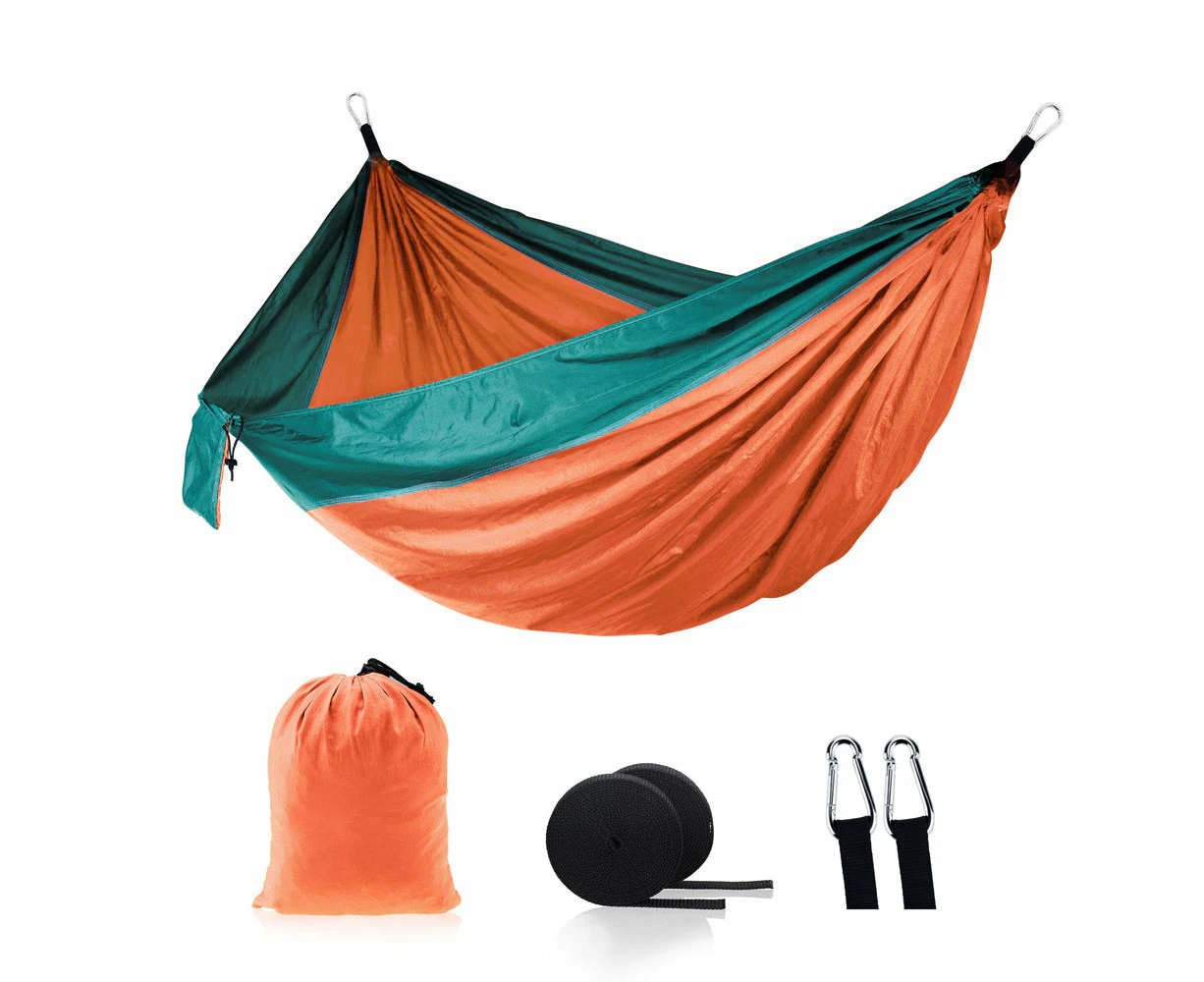 Portable and Lightweight Outdoor Camping Hammock - Orange and Dark Green