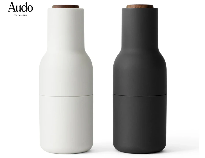 Set of 2 Audo 21cm Salt & Pepper Bottle Grinder w/ Wooden Walnut Lid - Ash/Carbon