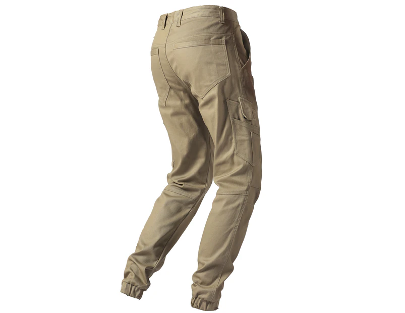 BigBEE Unisex Work Cargo Pants Stretch Cotton Straight Fit Elastic Ankle  Cuff - KHAKI
