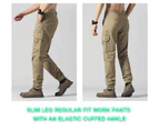 BigBEE Unisex Work Cargo Pants Stretch Cotton Straight Fit Elastic Ankle Cuff - KHAKI