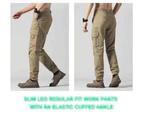 BigBEE Unisex Work Cargo Pants Stretch Cotton Straight Fit Elastic Ankle  Cuff - KHAKI