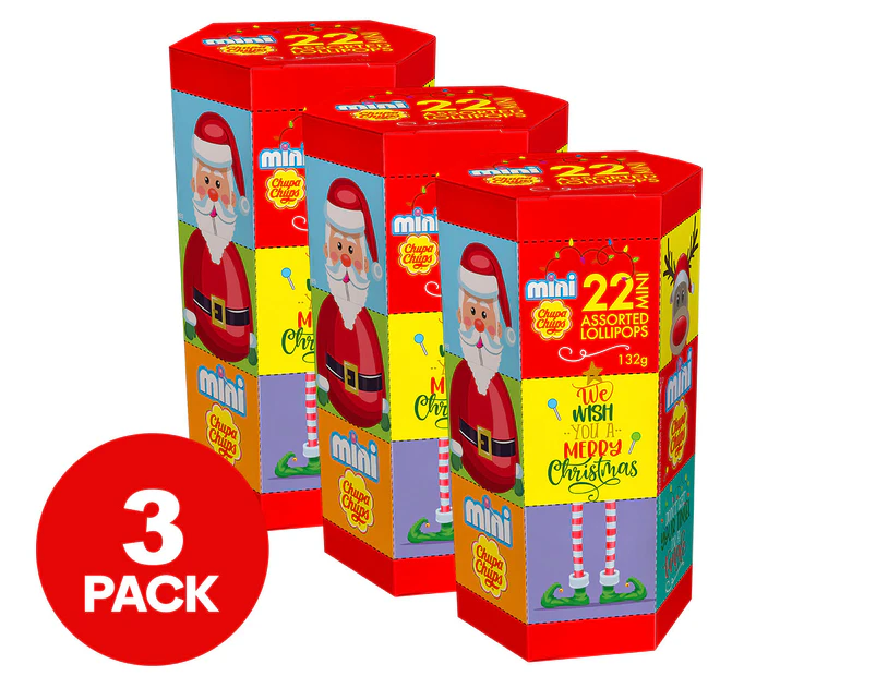 3 x 22pk Chupa Chups Mini Lollipops Christmas Tube