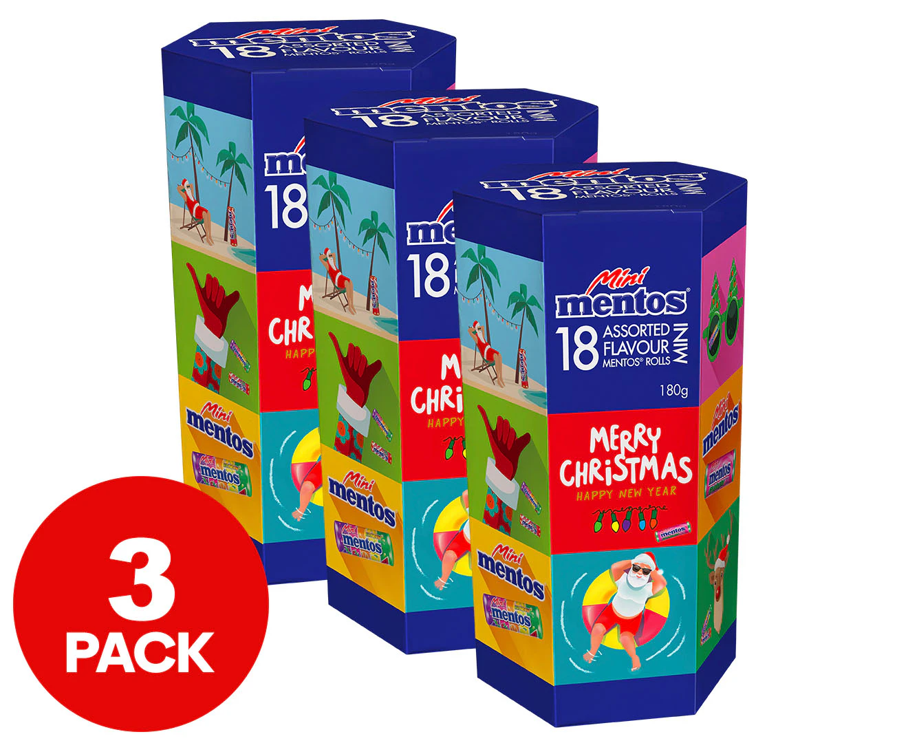 3 x 18pk Mentos Mini Rolls Christmas Tube