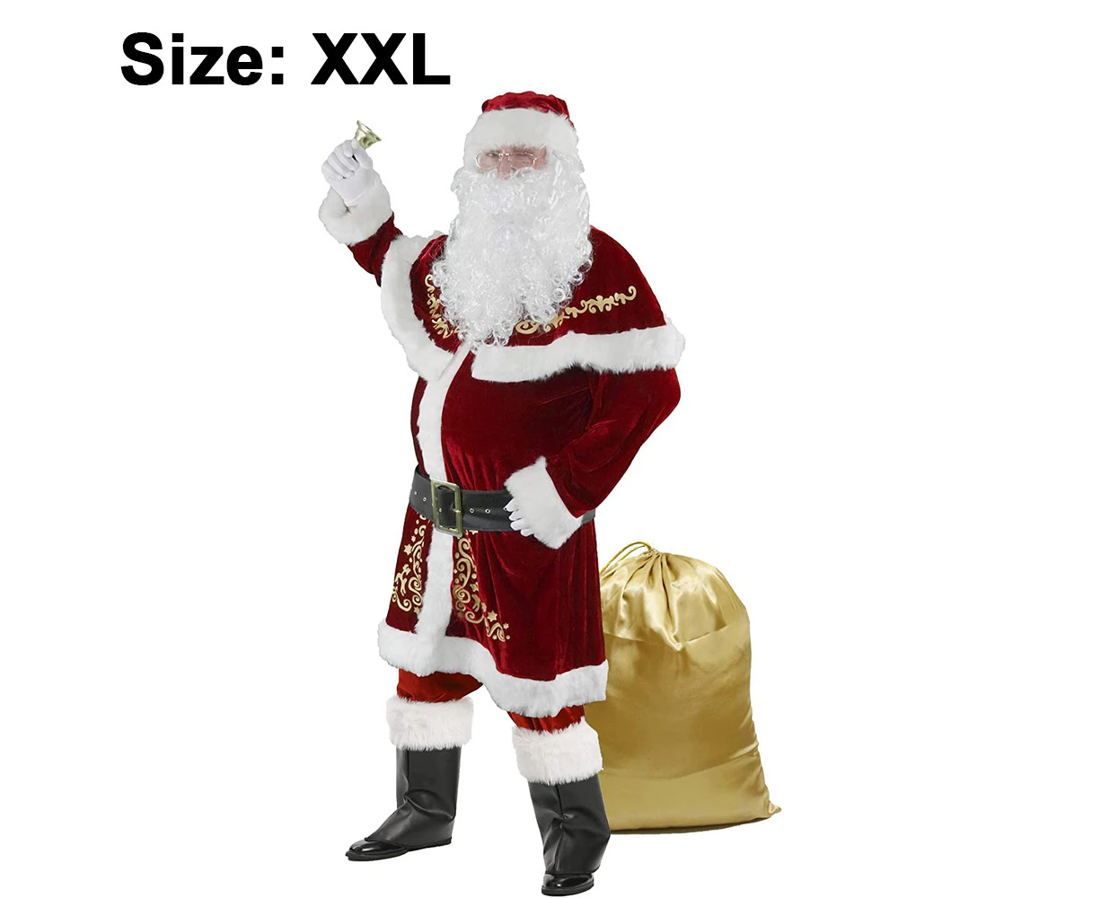 Men’S Santa Costume Set Christmas  Deluxe Velvet Adult Santa Claus Suit