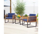 Costway 3Pcs Wood Patio Bistro Set Outdoor Conversation Setting Sofa & Coffee Table w/Removable Cushions Garden Yard