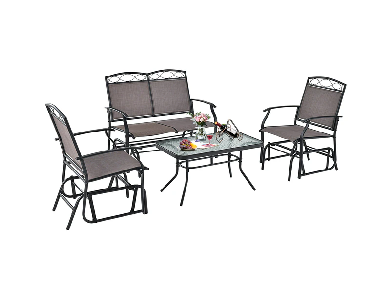 Costway 4Pcs Patio Bistro Set Outdoor Conversation Setting Glider Chair Loveseat Coffee Table Garden Yard