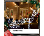 Stockholm Christmas Lights 160 LEDs Solar Sleigh Reindeer Fairy Outdoor Garden Xmas 145CM