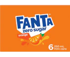 Fanta Orange Zero Sugar Soft Drink Mini Can Multipack 6 x 250 ml