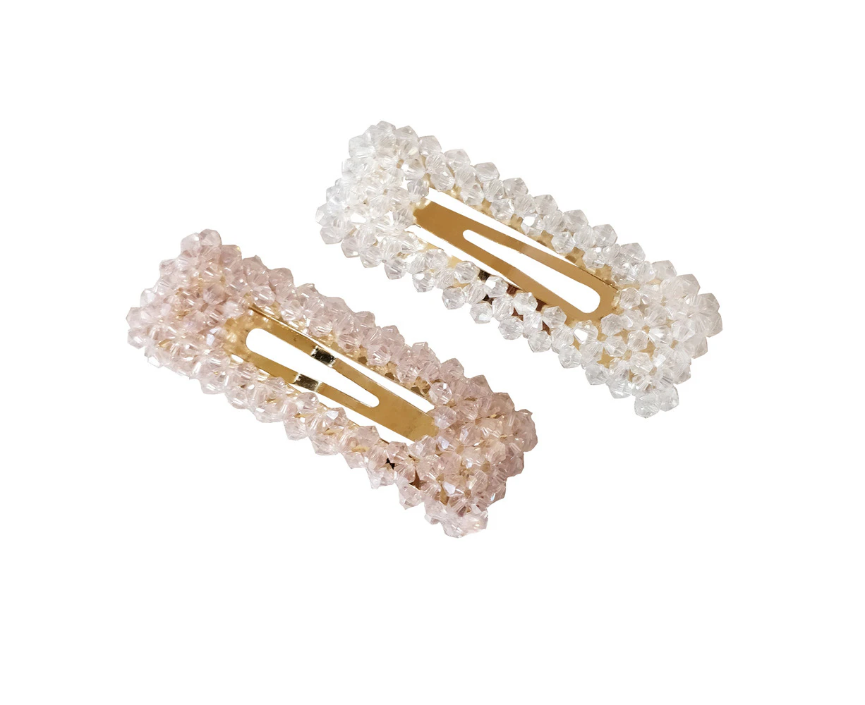 2pc Culturesse Francie Crystal Beads Hair Clip Set Women's Accessory Clear/Pink