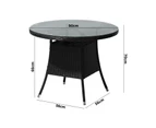 Livsip Outdoor Dining Table 90CM Round Rattan Glass Table Patio Furniture Black